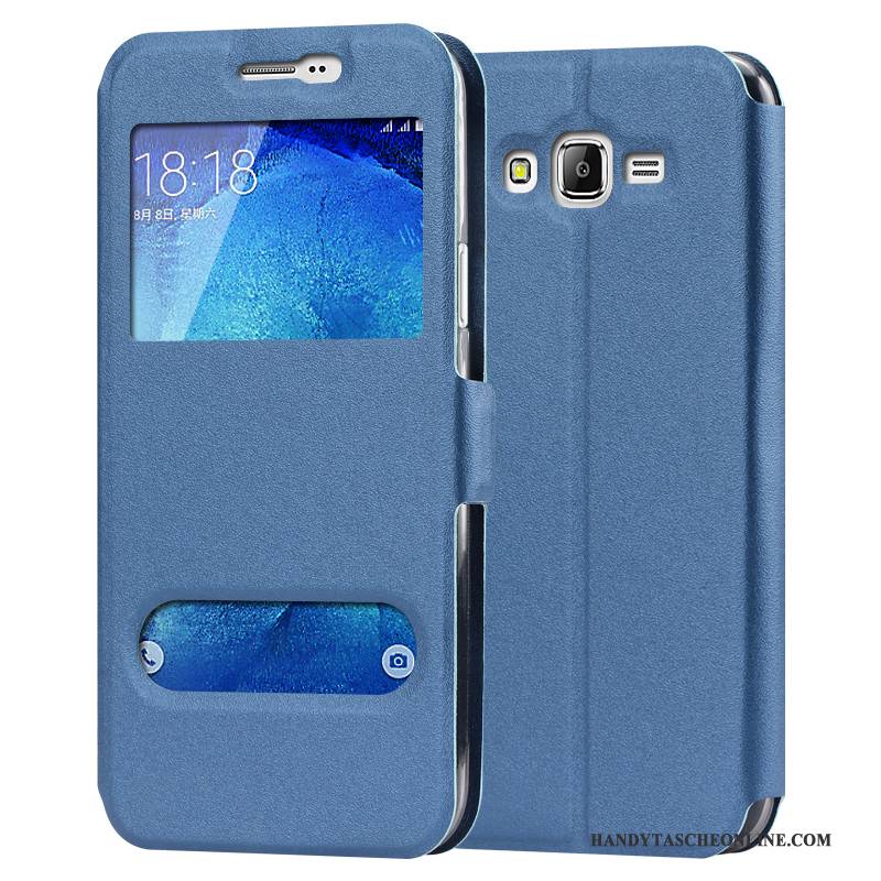 Hülle Samsung Galaxy J7 2015 Taschen Blau Handyhüllen, Case Samsung Galaxy J7 2015 Lederhülle