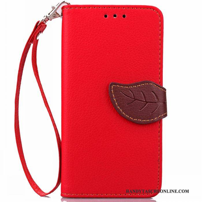 Hülle Samsung Galaxy J7 2016 Lederhülle Anti-sturz Handyhüllen, Case Samsung Galaxy J7 2016 Folio Einfach Rot