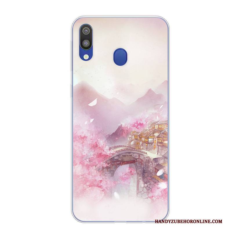 Hülle Samsung Galaxy M20 Karikatur Anti-sturz Handyhüllen, Case Samsung Galaxy M20 Retro Rosa Kunst