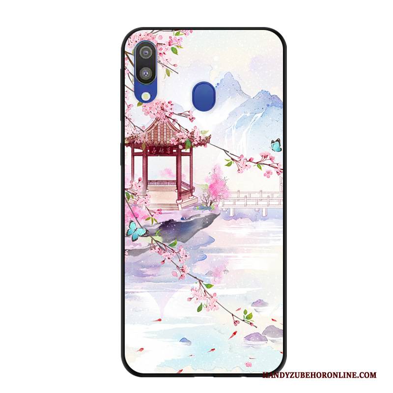 Hülle Samsung Galaxy M20 Karikatur Rosa Handyhüllen, Case Samsung Galaxy M20 Schutz Nubuck Anti-sturz