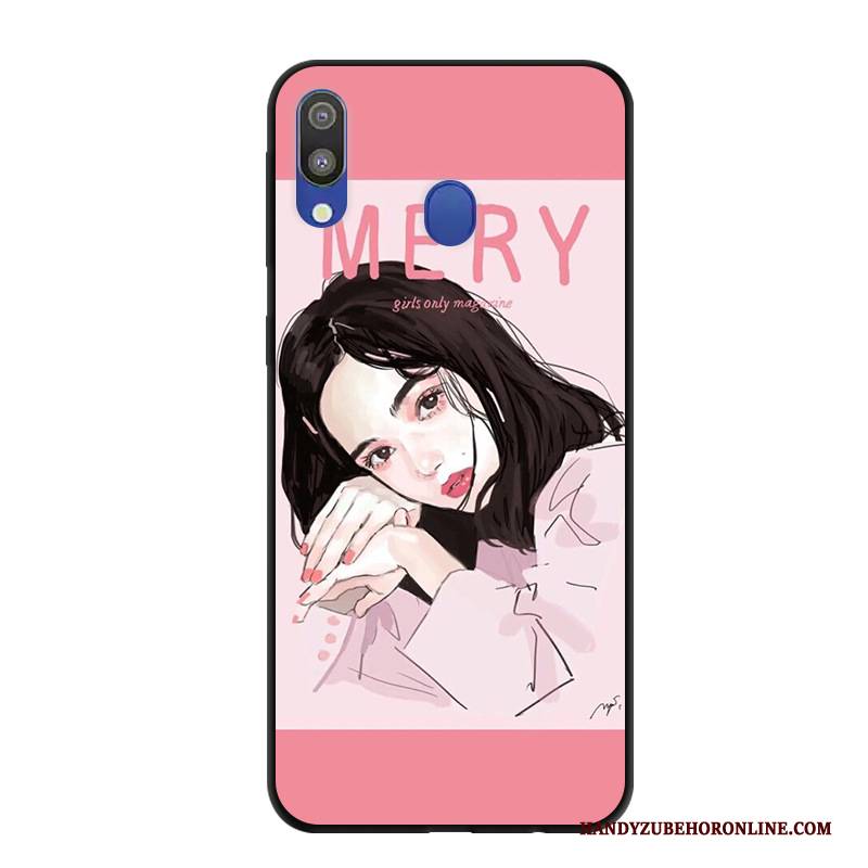 Hülle Samsung Galaxy M20 Karikatur Rosa Handyhüllen, Case Samsung Galaxy M20 Schutz Nubuck Anti-sturz