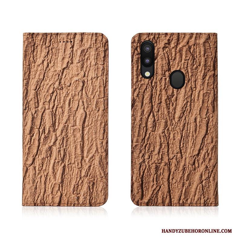 Hülle Samsung Galaxy M20 Leder Handyhüllen Anti-sturz, Case Samsung Galaxy M20 Lederhülle Bäume Nubuck