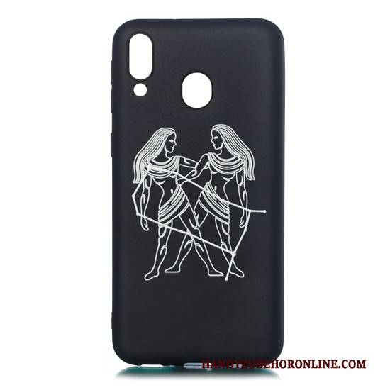 Hülle Samsung Galaxy M20 Weiche Schwarz Nubuck, Case Samsung Galaxy M20 Karikatur Schlank Hängende Verzierungen