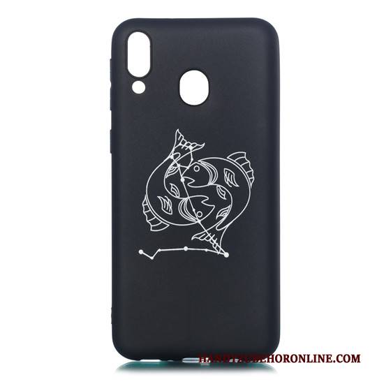 Hülle Samsung Galaxy M20 Weiche Schwarz Nubuck, Case Samsung Galaxy M20 Karikatur Schlank Hängende Verzierungen