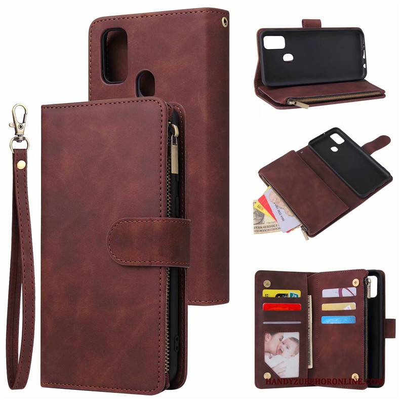 Hülle Samsung Galaxy M30s Geldbörse Handyhüllen Karte, Case Samsung Galaxy M30s Folio Weinrot