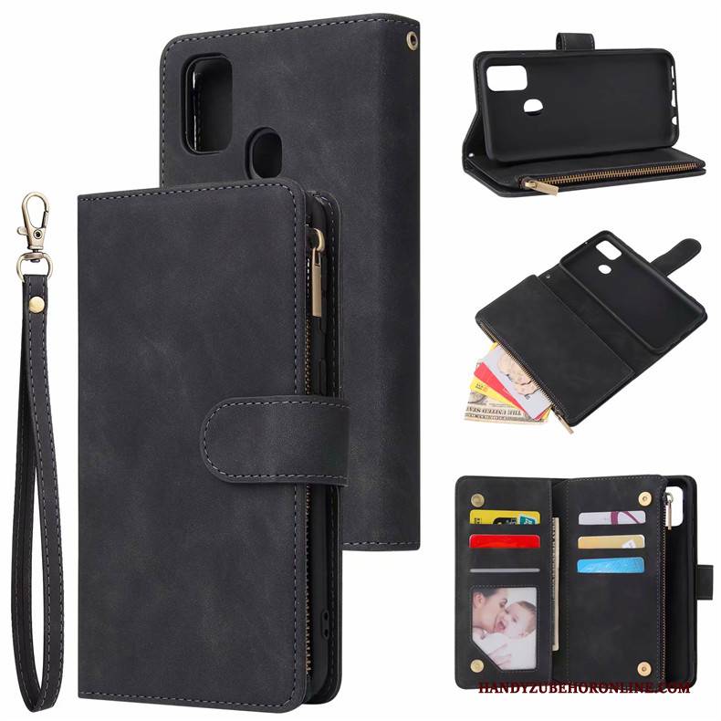 Hülle Samsung Galaxy M30s Geldbörse Handyhüllen Karte, Case Samsung Galaxy M30s Folio Weinrot