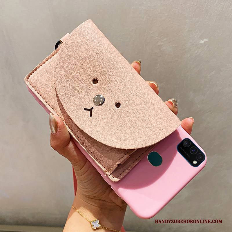 Hülle Samsung Galaxy M30s Geldbörse Karte Anti-sturz, Case Samsung Galaxy M30s Weiche Hängender Hals Rosa