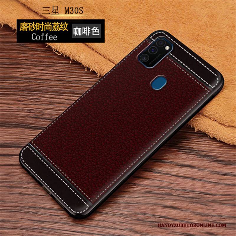 Hülle Samsung Galaxy M30s Leder Muster Handyhüllen, Case Samsung Galaxy M30s Retro Litchi Rot