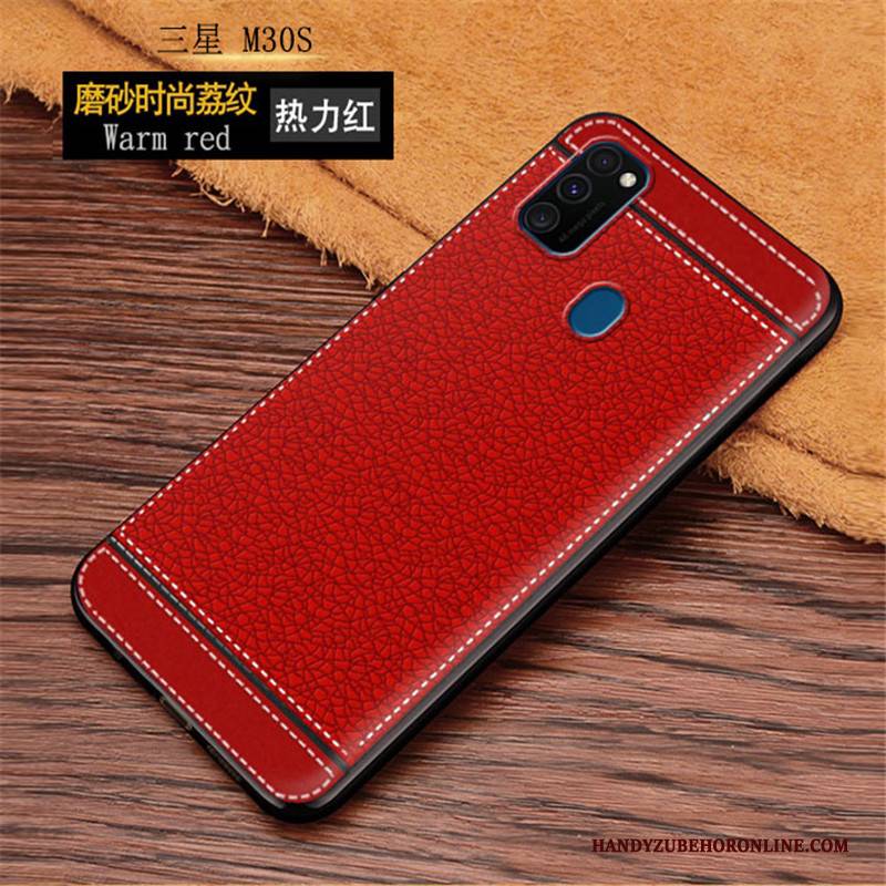 Hülle Samsung Galaxy M30s Leder Muster Handyhüllen, Case Samsung Galaxy M30s Retro Litchi Rot