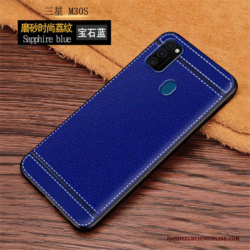 Hülle Samsung Galaxy M30s Leder Muster Handyhüllen, Case Samsung Galaxy M30s Retro Litchi Rot