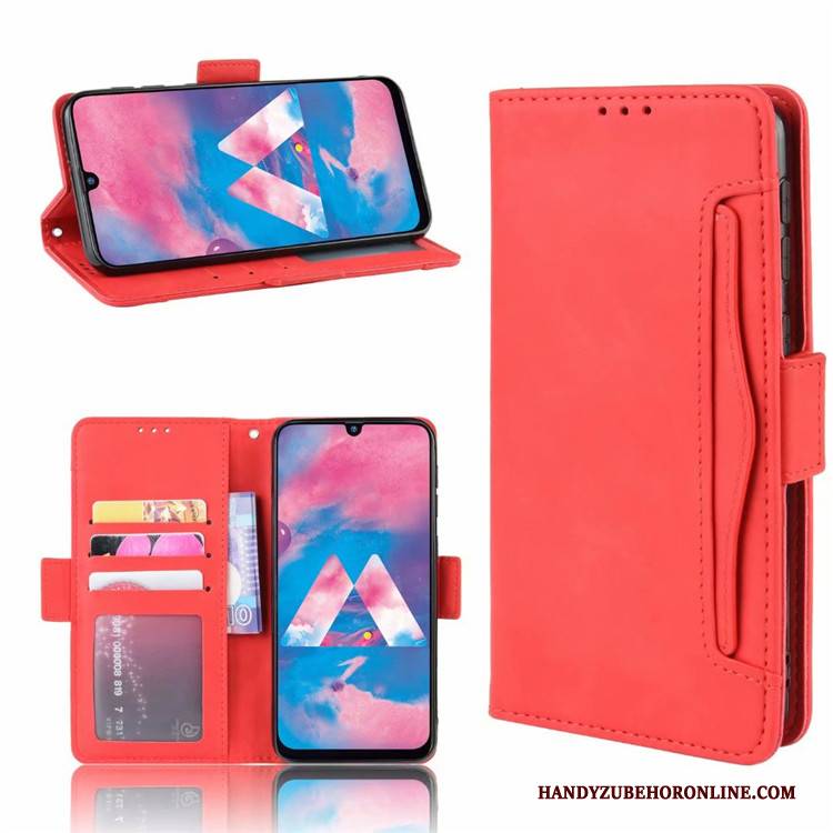 Hülle Samsung Galaxy M30s Lederhülle Handyhüllen Anti-sturz, Case Samsung Galaxy M30s Geldbörse Neu Rot