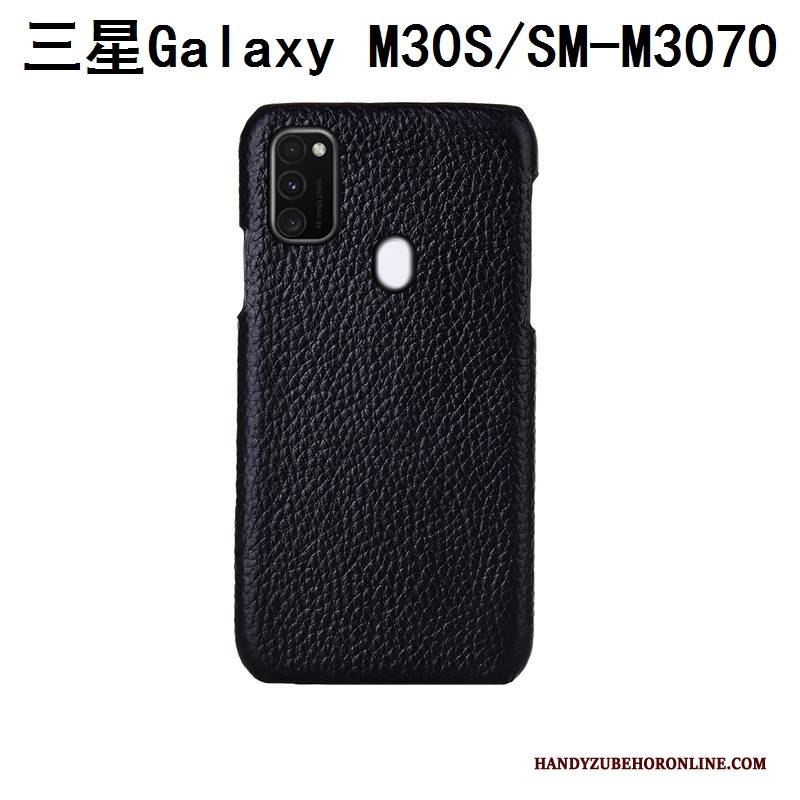 Hülle Samsung Galaxy M30s Schutz Hintere Abdeckung Litchi, Case Samsung Galaxy M30s Luxus Blau Angepasst