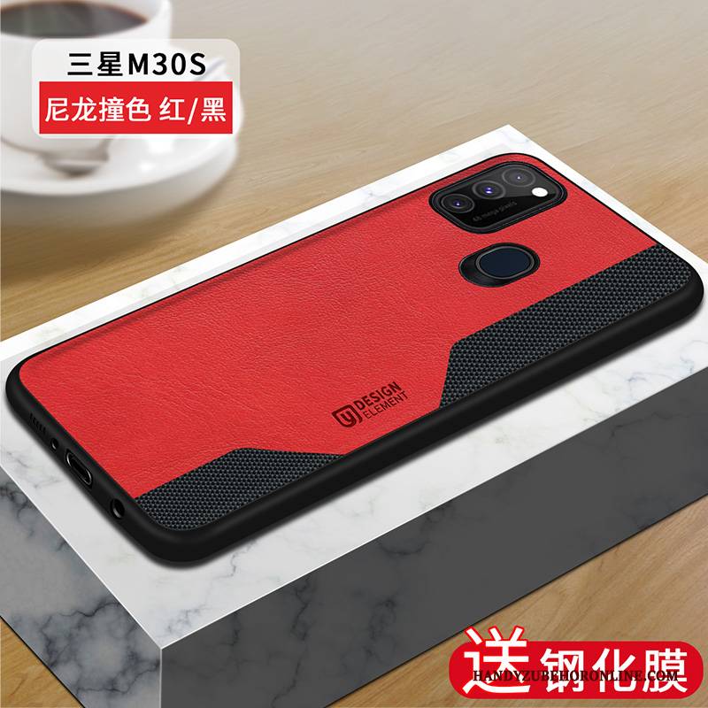 Hülle Samsung Galaxy M30s Taschen Nylon Handyhüllen, Case Samsung Galaxy M30s Lederhülle Rot Anti-sturz