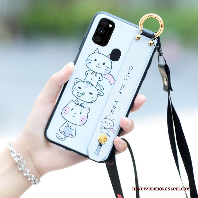 Hülle Samsung Galaxy M30s Weiche Hängender Hals Handyhüllen, Case Samsung Galaxy M30s Karikatur Schwarz Hängende Verzierungen