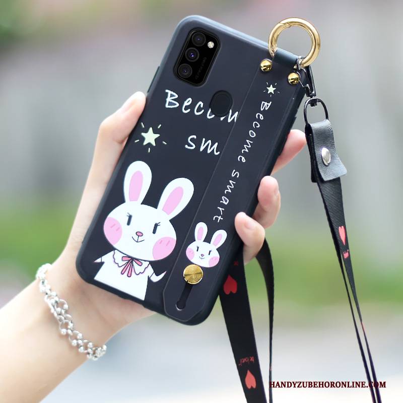 Hülle Samsung Galaxy M30s Weiche Hängender Hals Handyhüllen, Case Samsung Galaxy M30s Karikatur Schwarz Hängende Verzierungen