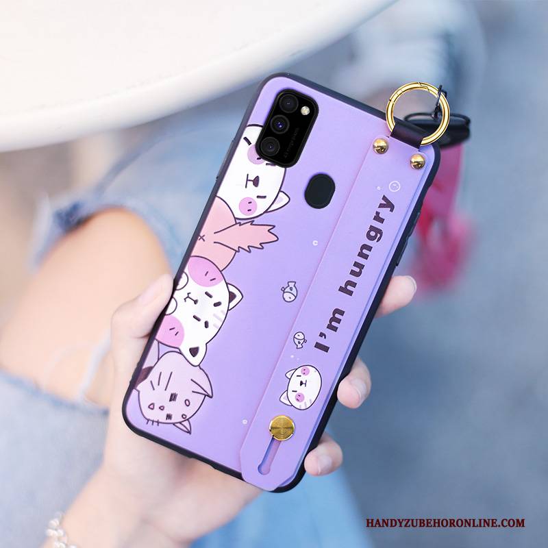 Hülle Samsung Galaxy M30s Weiche Hängender Hals Handyhüllen, Case Samsung Galaxy M30s Karikatur Schwarz Hängende Verzierungen