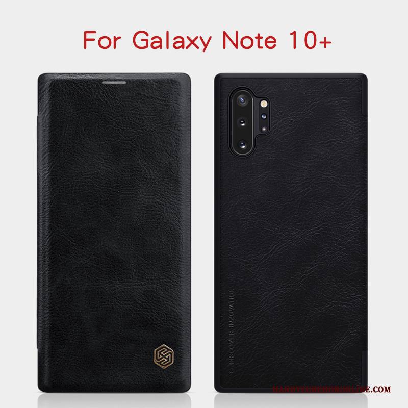 Hülle Samsung Galaxy Note 10+ Lederhülle Schwarz Gold, Case Samsung Galaxy Note 10+