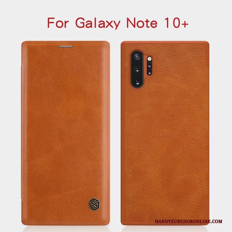 Hülle Samsung Galaxy Note 10+ Lederhülle Schwarz Gold, Case Samsung Galaxy Note 10+