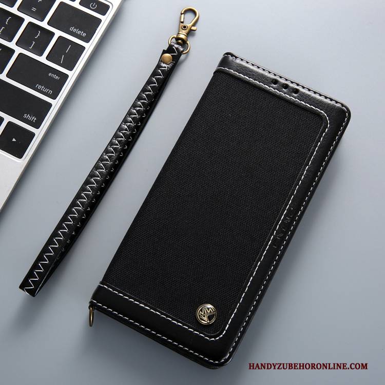 Hülle Samsung Galaxy Note 10 Lederhülle Schwarz Mischfarben, Case Samsung Galaxy Note 10 Folio Denim Hängende Verzierungen