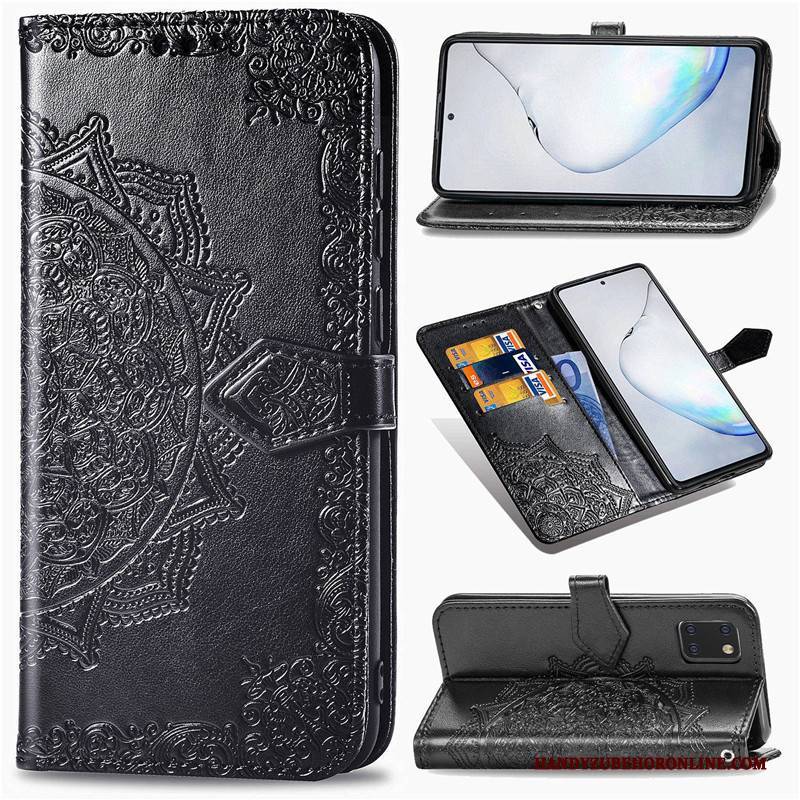 Hülle Samsung Galaxy Note 10 Lite Lederhülle Grün Handyhüllen, Case Samsung Galaxy Note 10 Lite Prägung Prägung Einfarbig