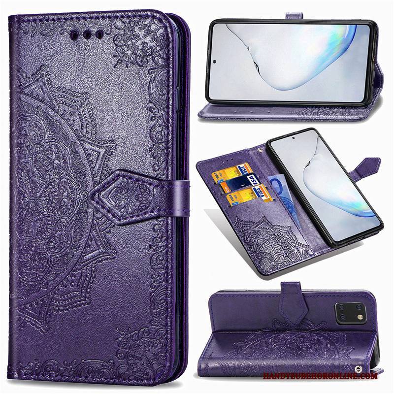 Hülle Samsung Galaxy Note 10 Lite Lederhülle Grün Handyhüllen, Case Samsung Galaxy Note 10 Lite Prägung Prägung Einfarbig