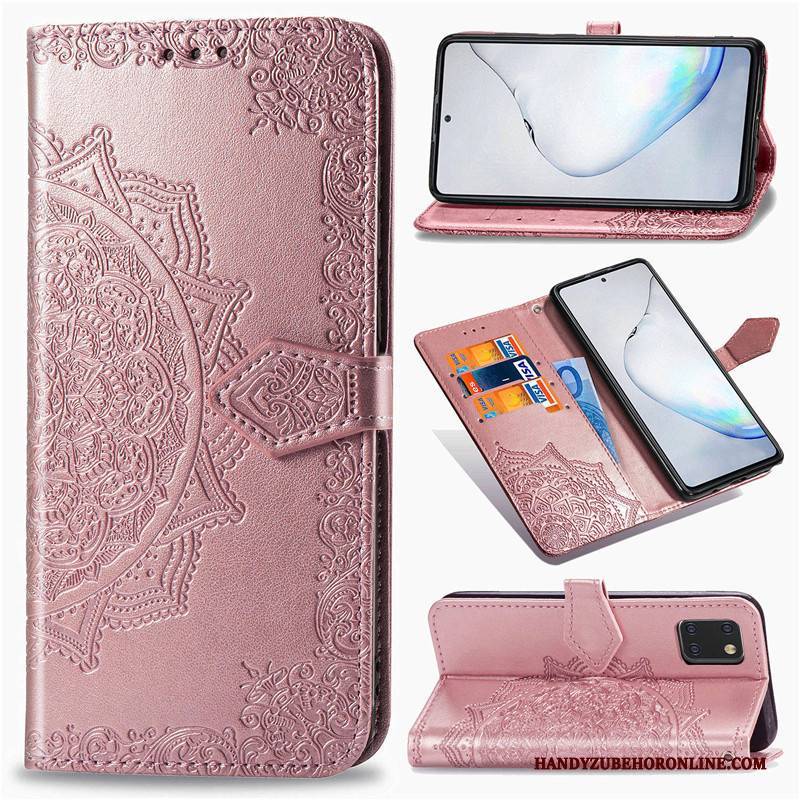 Hülle Samsung Galaxy Note 10 Lite Lederhülle Grün Handyhüllen, Case Samsung Galaxy Note 10 Lite Prägung Prägung Einfarbig