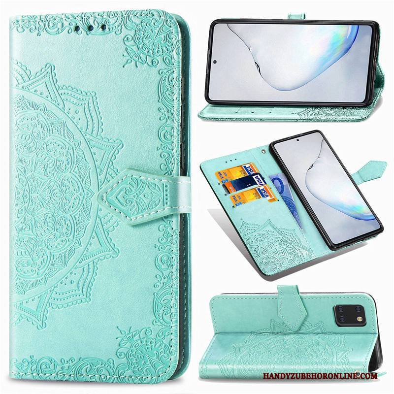 Hülle Samsung Galaxy Note 10 Lite Lederhülle Grün Handyhüllen, Case Samsung Galaxy Note 10 Lite Prägung Prägung Einfarbig