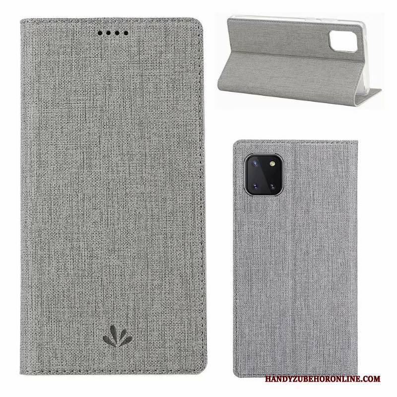 Hülle Samsung Galaxy Note 10 Lite Lederhülle Handyhüllen Stoff, Case Samsung Galaxy Note 10 Lite Schutz Muster Grau