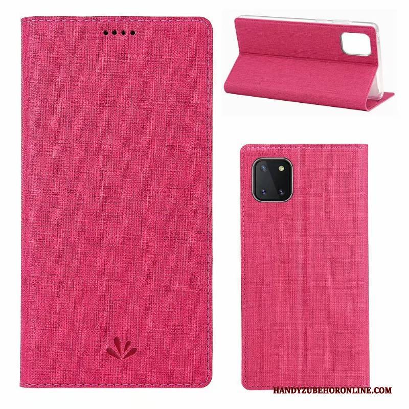 Hülle Samsung Galaxy Note 10 Lite Lederhülle Handyhüllen Stoff, Case Samsung Galaxy Note 10 Lite Schutz Muster Grau