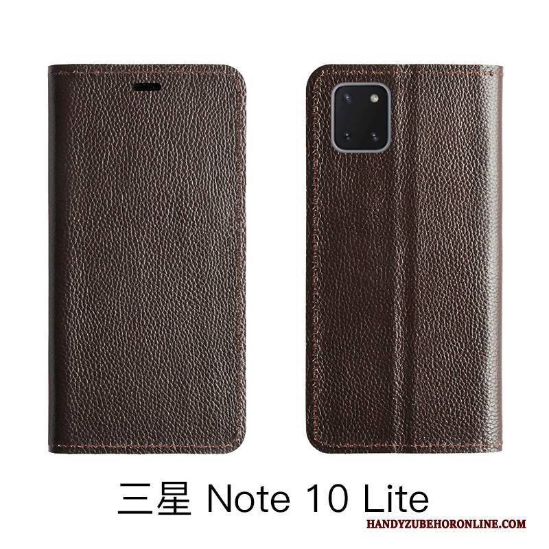 Hülle Samsung Galaxy Note 10 Lite Lederhülle Kuh Handyhüllen, Case Samsung Galaxy Note 10 Lite Folio Muster Litchi