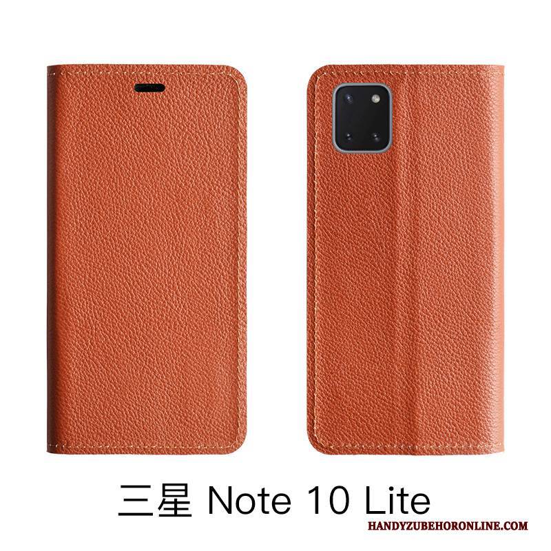 Hülle Samsung Galaxy Note 10 Lite Lederhülle Kuh Handyhüllen, Case Samsung Galaxy Note 10 Lite Folio Muster Litchi