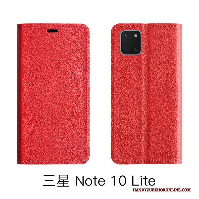 Hülle Samsung Galaxy Note 10 Lite Lederhülle Kuh Handyhüllen, Case Samsung Galaxy Note 10 Lite Folio Muster Litchi