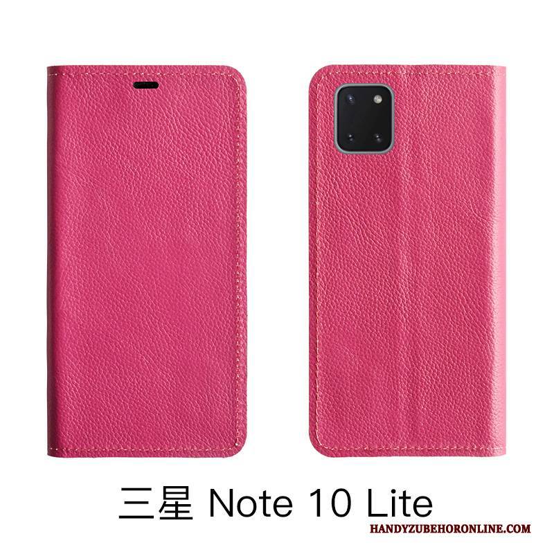 Hülle Samsung Galaxy Note 10 Lite Lederhülle Kuh Handyhüllen, Case Samsung Galaxy Note 10 Lite Folio Muster Litchi