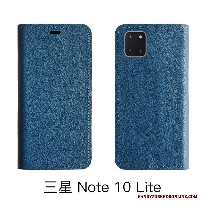 Hülle Samsung Galaxy Note 10 Lite Lederhülle Kuh Handyhüllen, Case Samsung Galaxy Note 10 Lite Folio Muster Litchi