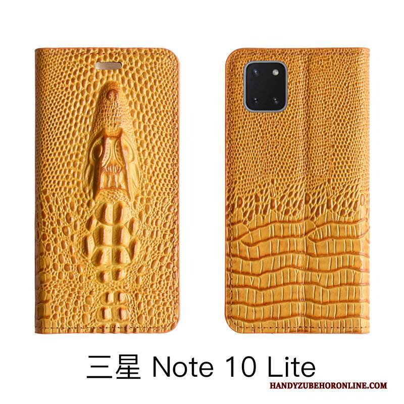 Hülle Samsung Galaxy Note 10 Lite Taschen Handyhüllen Kuh, Case Samsung Galaxy Note 10 Lite Lederhülle Gelb High-end