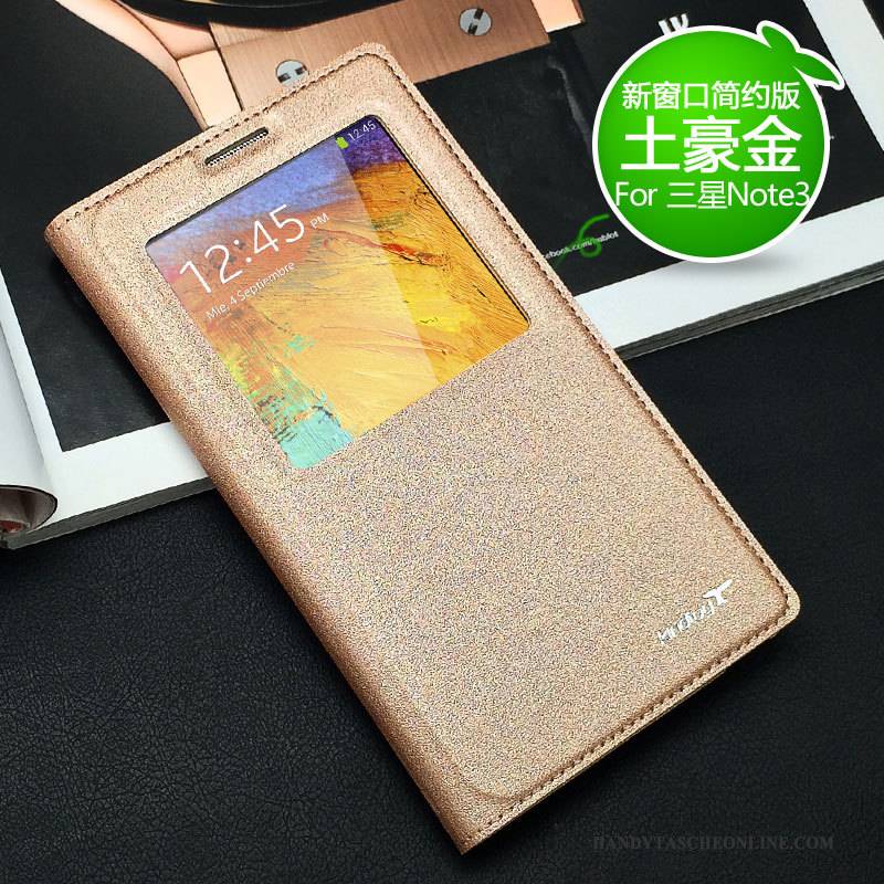 Hülle Samsung Galaxy Note 3 Lederhülle Handyhüllen Gold, Case Samsung Galaxy Note 3 Schutz Neu