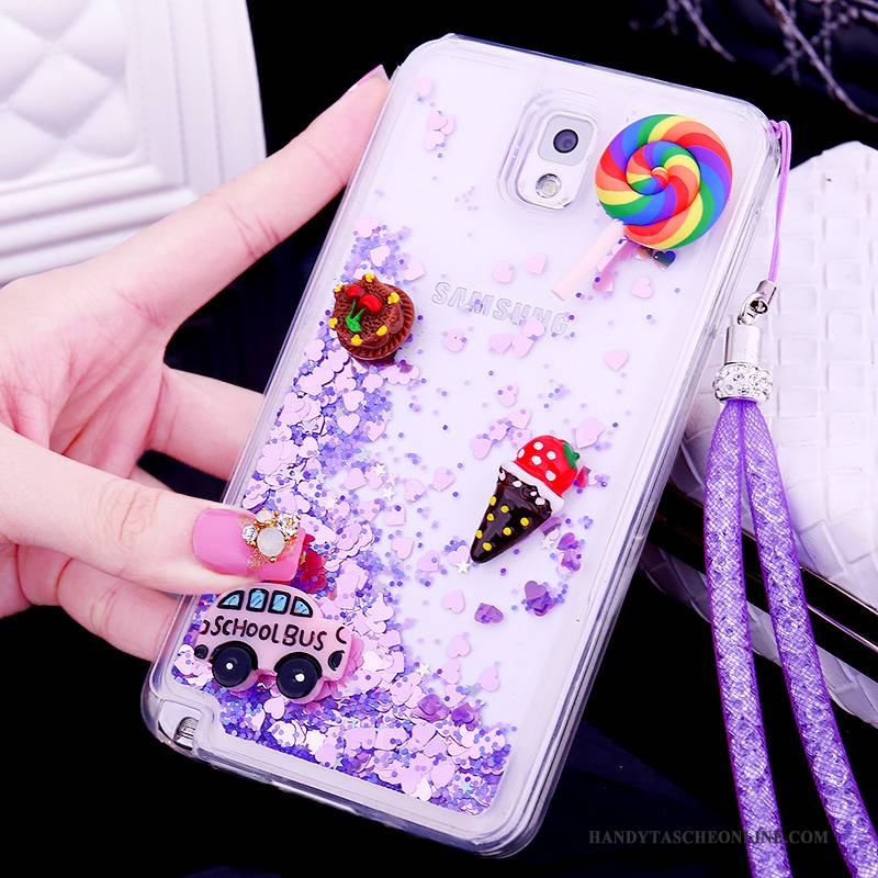 Hülle Samsung Galaxy Note 3 Silikon Treibsand Nette, Case Samsung Galaxy Note 3 Schutz Lila Hängende Verzierungen