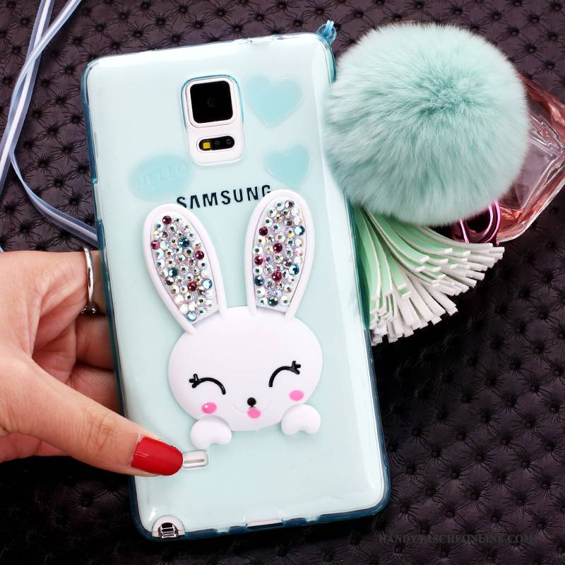 Hülle Samsung Galaxy Note 4 Halterung Pelzball Handyhüllen, Case Samsung Galaxy Note 4 Strass Häschen Lila