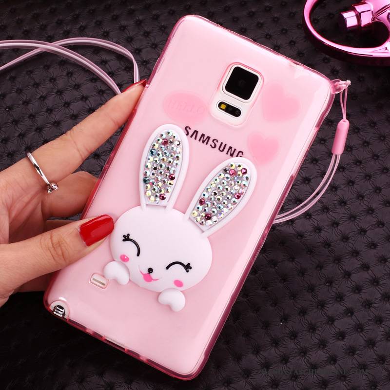 Hülle Samsung Galaxy Note 4 Halterung Pelzball Handyhüllen, Case Samsung Galaxy Note 4 Strass Häschen Lila