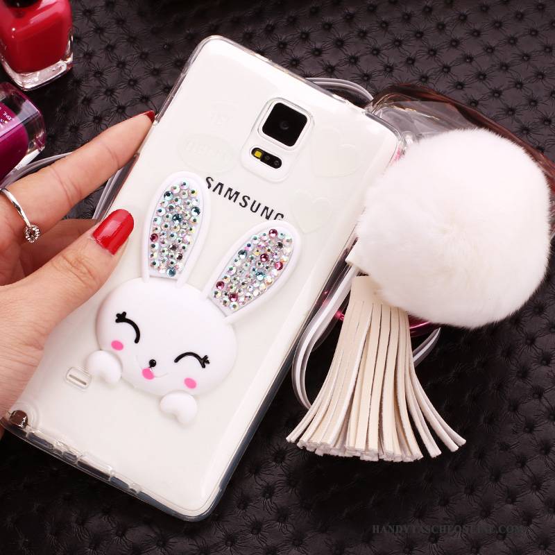 Hülle Samsung Galaxy Note 4 Halterung Pelzball Handyhüllen, Case Samsung Galaxy Note 4 Strass Häschen Lila