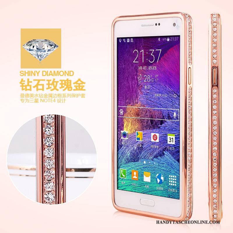 Hülle Samsung Galaxy Note 4 Metall Gold Grenze, Case Samsung Galaxy Note 4 Strass Anti-sturz