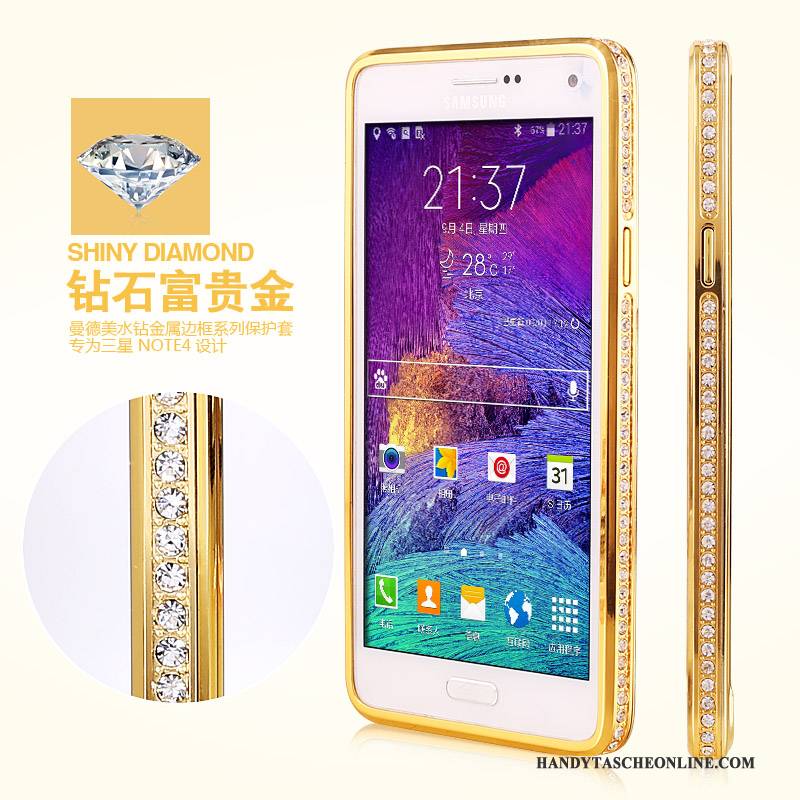 Hülle Samsung Galaxy Note 4 Metall Gold Grenze, Case Samsung Galaxy Note 4 Strass Anti-sturz