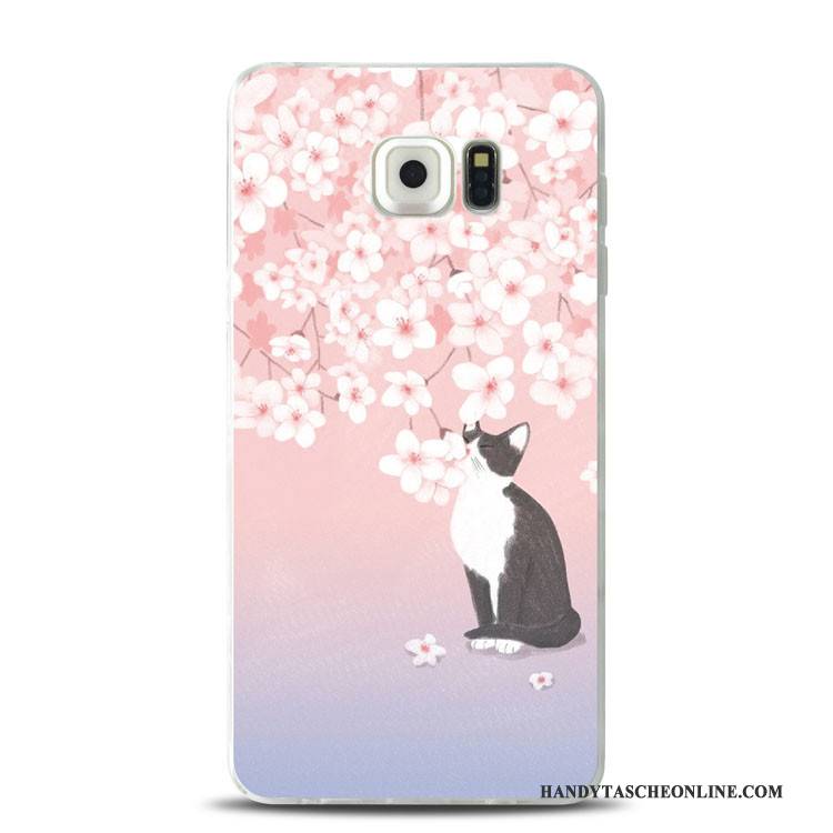 Hülle Samsung Galaxy Note 5 Prägung Katzen Blumen, Case Samsung Galaxy Note 5 Taschen Handyhüllen Lila