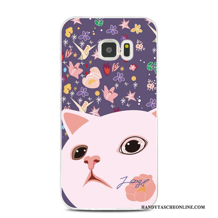 Hülle Samsung Galaxy Note 5 Prägung Katzen Blumen, Case Samsung Galaxy Note 5 Taschen Handyhüllen Lila