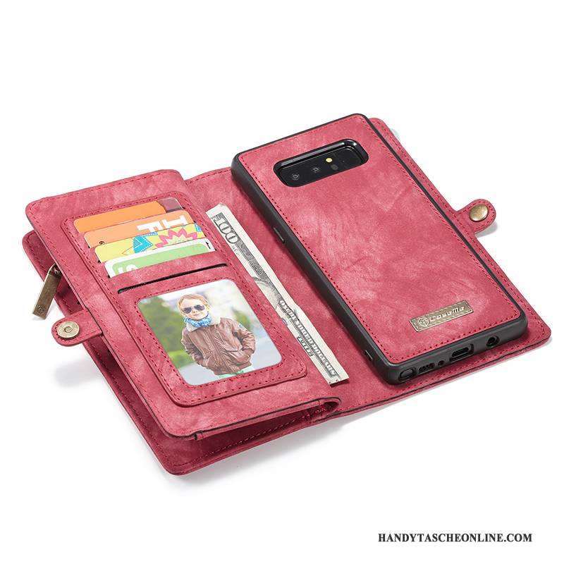 Hülle Samsung Galaxy Note 8 Folio Karte Handyhüllen, Case Samsung Galaxy Note 8 Geldbörse Rot Magnetismus