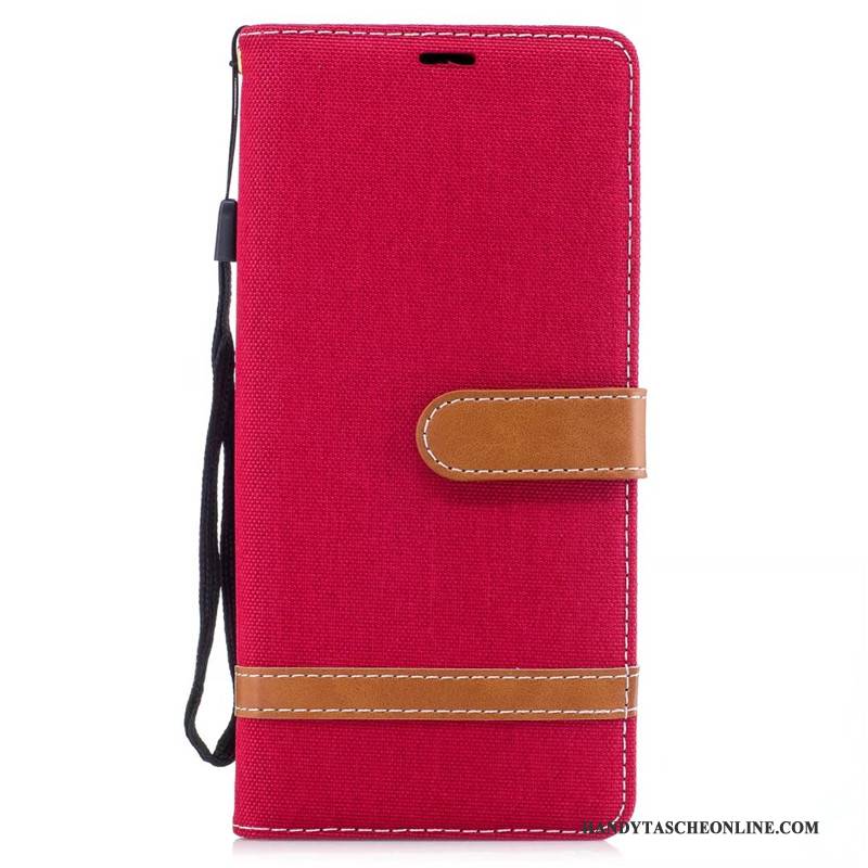 Hülle Samsung Galaxy Note 8 Folio Trend Denim, Case Samsung Galaxy Note 8 Geldbörse Rot