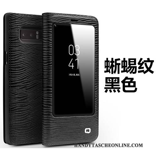 Hülle Samsung Galaxy Note 8 Lederhülle Schwarz Handyhüllen, Case Samsung Galaxy Note 8 Leder Fenster Öffnen