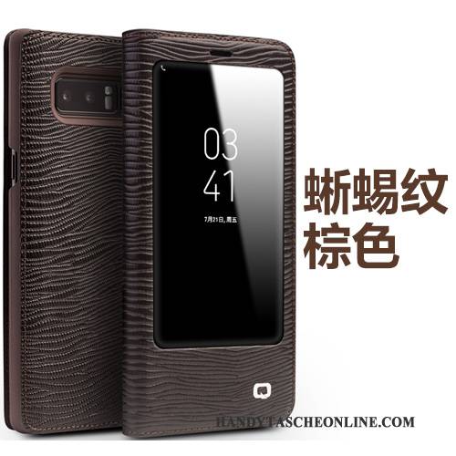 Hülle Samsung Galaxy Note 8 Lederhülle Schwarz Handyhüllen, Case Samsung Galaxy Note 8 Leder Fenster Öffnen