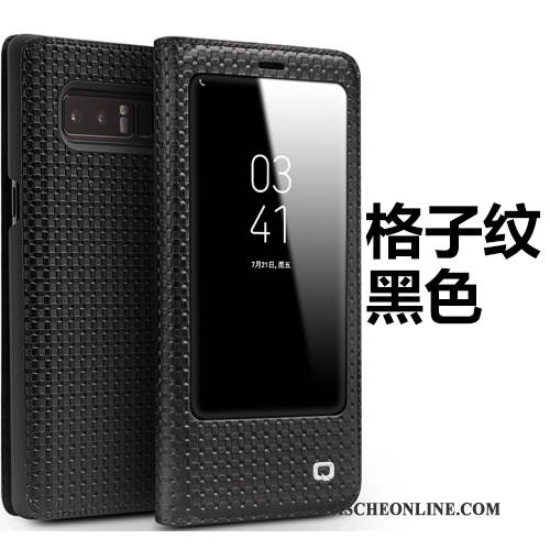 Hülle Samsung Galaxy Note 8 Lederhülle Schwarz Handyhüllen, Case Samsung Galaxy Note 8 Leder Fenster Öffnen