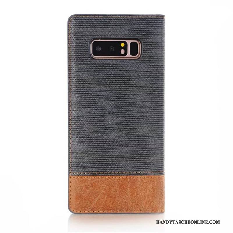 Hülle Samsung Galaxy Note 8 Lederhülle Zweifarbig Dunkelblau, Case Samsung Galaxy Note 8 Schutz Automatisch